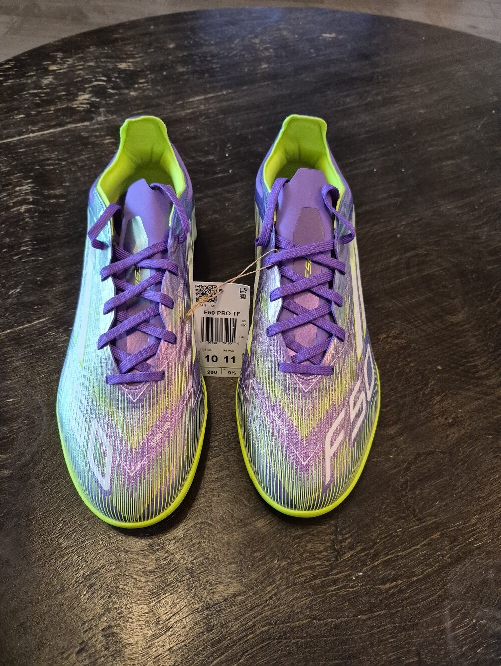 Adidas Unisex F50 Pro TF, Purple Rush/ White/ Lucid Lemon Soccer Cleat.